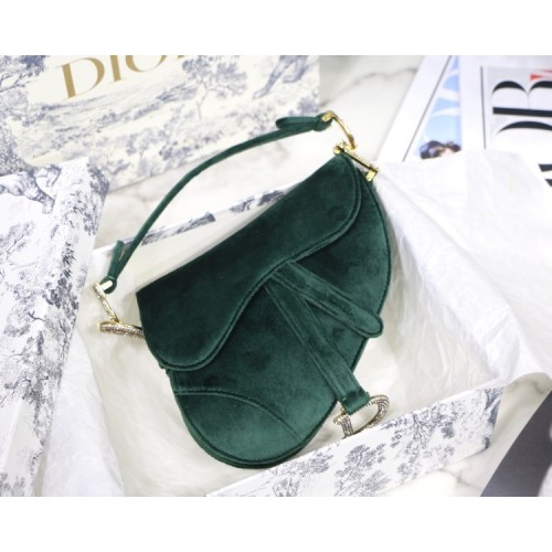 Dior Saddle Oblique Velvet Green 19cm S9001