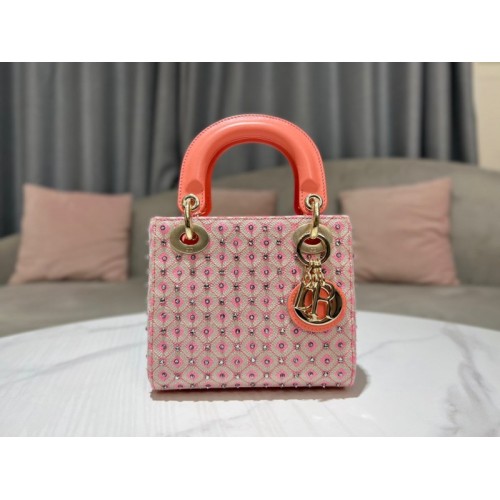 Lady Dior Mini Azure Orange Honeycomb Rhinestones Embroidery Bag