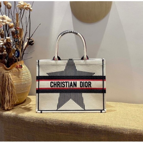 Dior Tote Book Emroided White Star 36cm