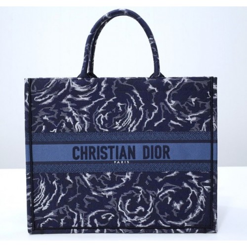 Dior Book To9te Blue Dior Roses Embroidery 41cm Bag