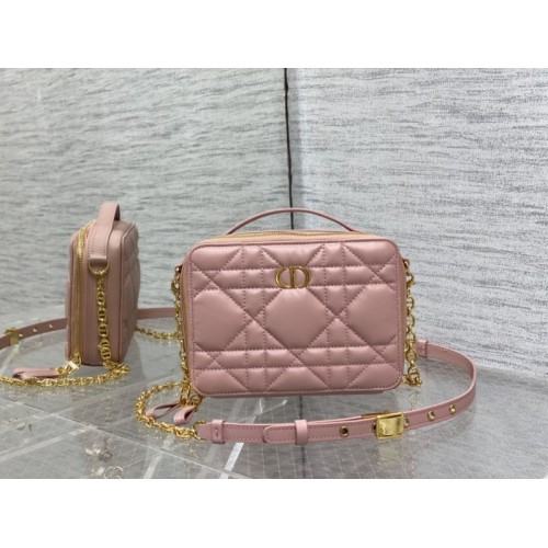 Dior caro box chain pink quilted calfskin bag