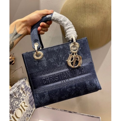 Dior Lady D-Lite Embroided Denim 24cm