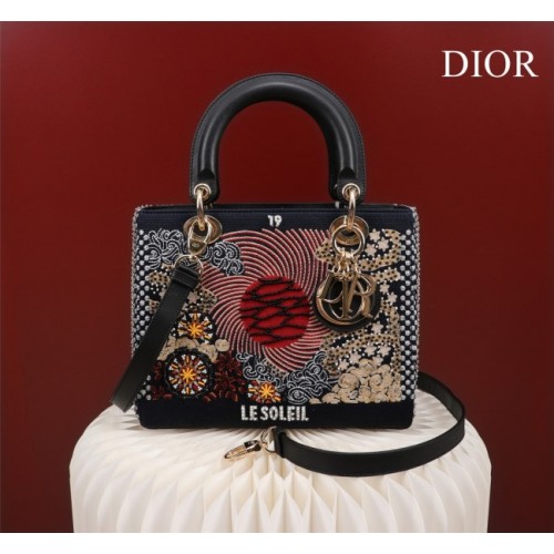 Dior Medium Lady Red Sun Satin with Bead Embroidery Bag