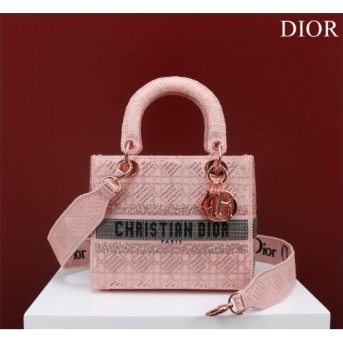 Dior pink beaded cannage embroidery bag