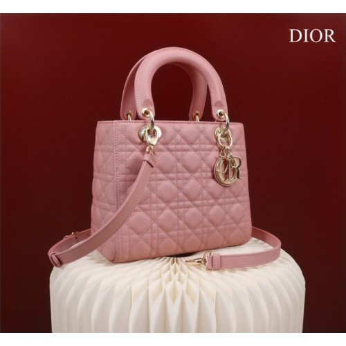 Dior lady small pink leather gold hardware bag