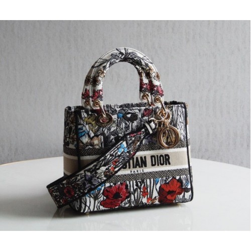 Dior Medium Lady D-Lite Bag In Multicolor Mille Fleurs Embroidery Bag