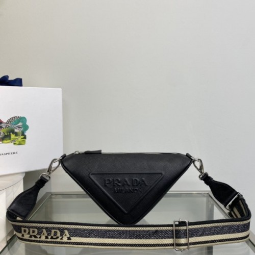 Prada White Saffiano Triangle black bag