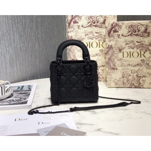 Dior Lady Mini Lambskin Bag Matte Black 17cm