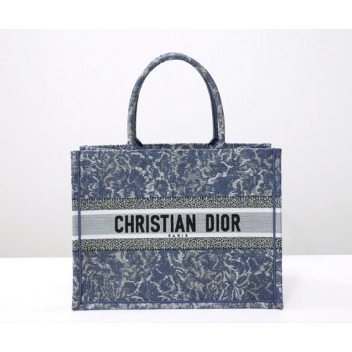 Dior Book Tote Embroidery Denim Effect 36cm Bag