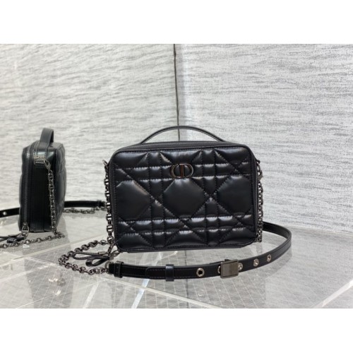 Dior caro box chain black quilted calfskin bag