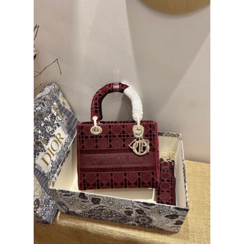 Dior Lady D-Lite Embroided Red 24cm