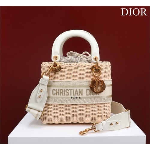 Dior lady raffia medium gray bag