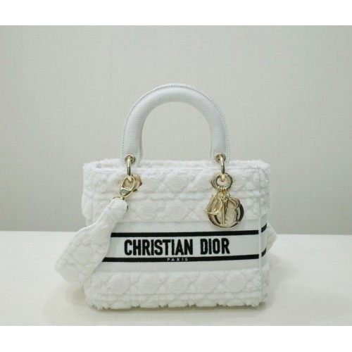 Dior medium Lady D-Lite White Shearling Bag