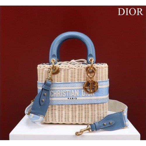 Dior lady raffia medium blue bag