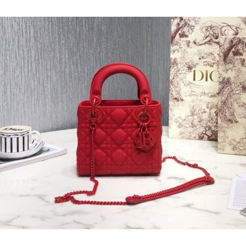 Dior Lady Mini Lambskin Bag Matte Red 17cm