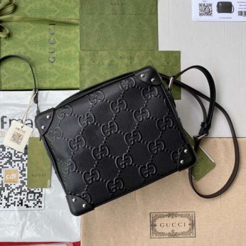 Gucci Black GG Embossed Shoulder Bag