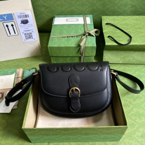 Gucci Embossed Leather Black leather shoulder bag