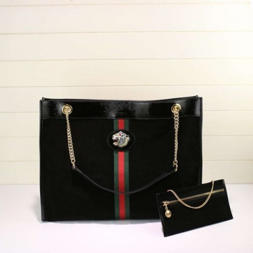 Gucci Rajah Large Suede Tote Black