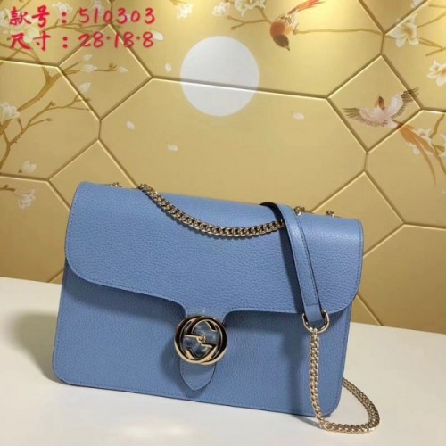 Gucci GG Flap Shoulder Bag On Chain Light Blue 510303