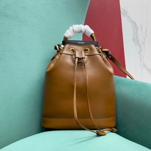 Gucci GG Diana Small Bucket Brown Leather Bag