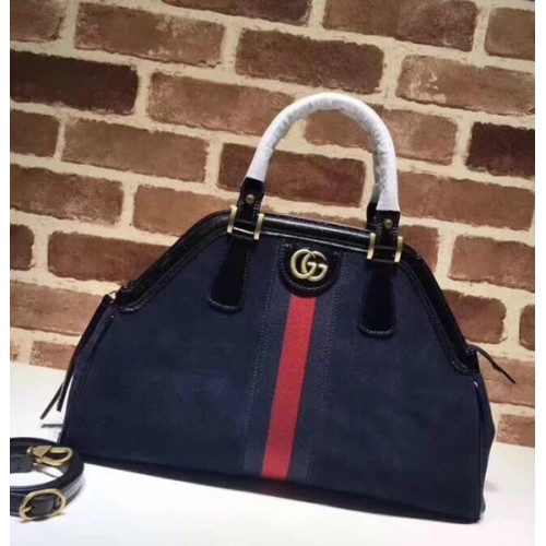 GUCCI RE(BELLE) SUEDE MEDIUM TOP HANDLE BAG ‎516459 NAVY BLUE 2018