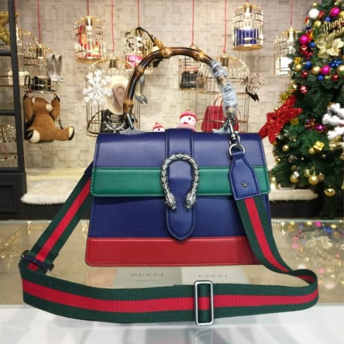 Gucci Dionysus medium top handle bag blue/green/red leather