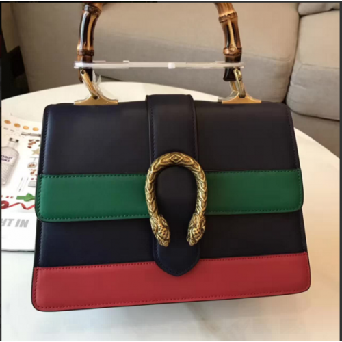 Gucci Dionysus medium top handle bag black/green leather