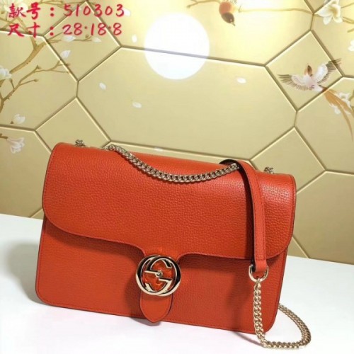 Gucci GG Flap Shoulder Bag On Chain Orange 510303