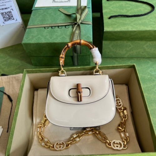 Gucci Bamboo 1947 white mini top handle bag