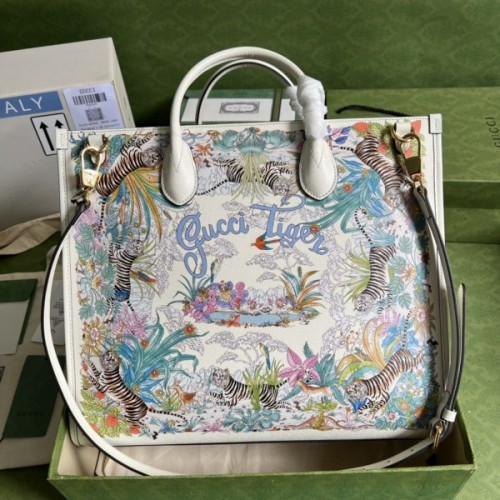 Gucci Tiger Medium Tote Bag White 687827