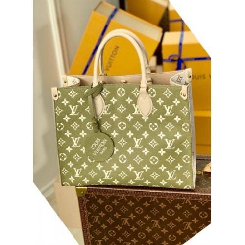 Louis Vuitton Onthego MM Khaki Green/ White Bag