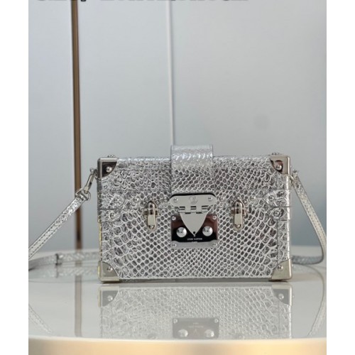 Louis Vuitton Petite Malle Python Silver Leather N80113 Bag