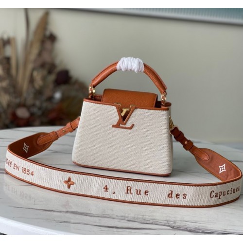Louis Vuitton Capucines mini ecru canvas brown bag
