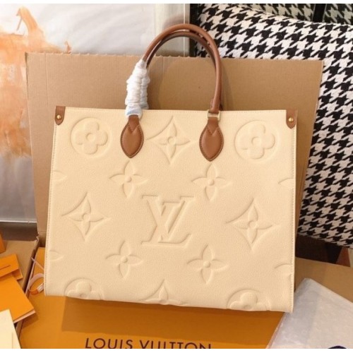 LV Onthego GM Monogram Empreinte Leather Cream M44925