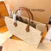 LV Onthego GM Monogram Empreinte Leather Cream M44925