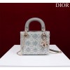 Dior Small Lady Dior Gray Satin with Bead Embroidery Bag