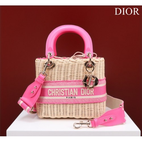 Dior lady raffia medium pink bag