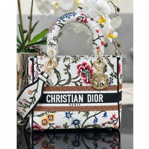 Dior lady D-lite medium black line multicolor bag