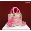 Dior lady raffia medium pink bag