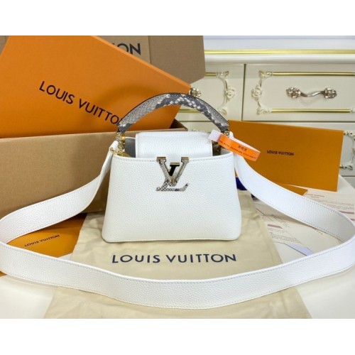 Louis Vuitton BB Capucines snake leather handle white bag