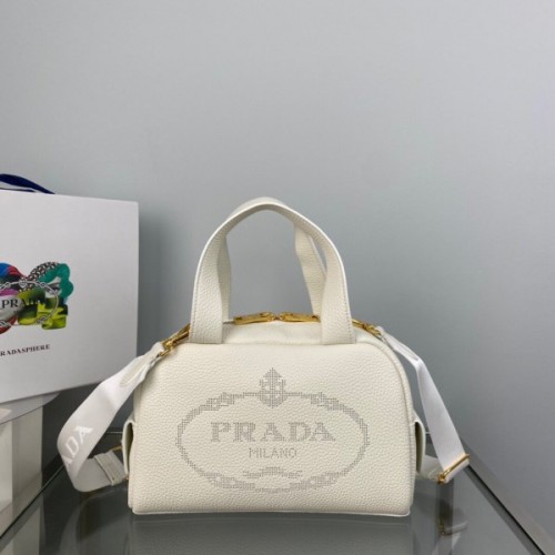 Small leather top-handle white bag