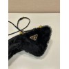 Prada black shearling & saffiano leather mini-pouch