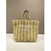 Prada large pink raffia tote bag