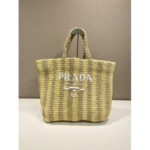 Prada large pink raffia tote bag