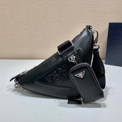 Prada Triangle Black Leather Shoulder Bag