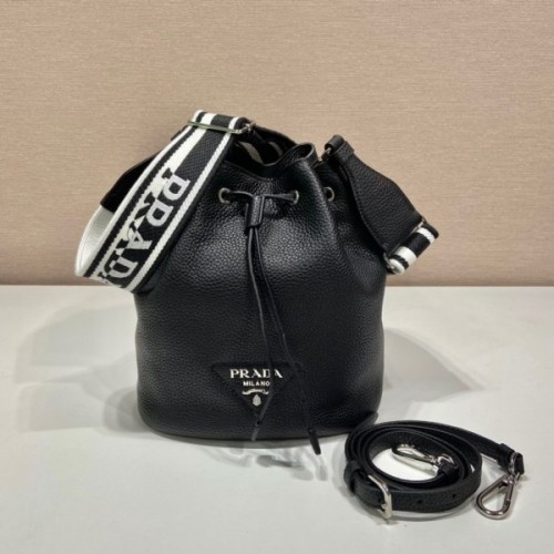 Prada black leather bucket bag