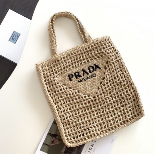 Prada small logo raffia tote