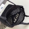 Prada small logo raffia tote black