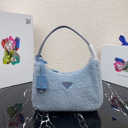 Prada Re-Edition 2000 Nylon Mini Blue Sheepskin