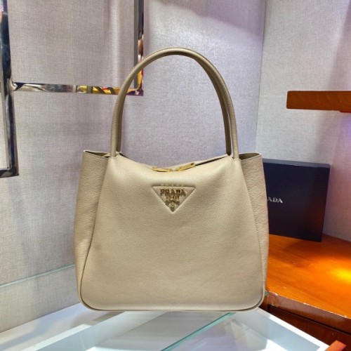 Prada medium logo-plaque beige tote bag